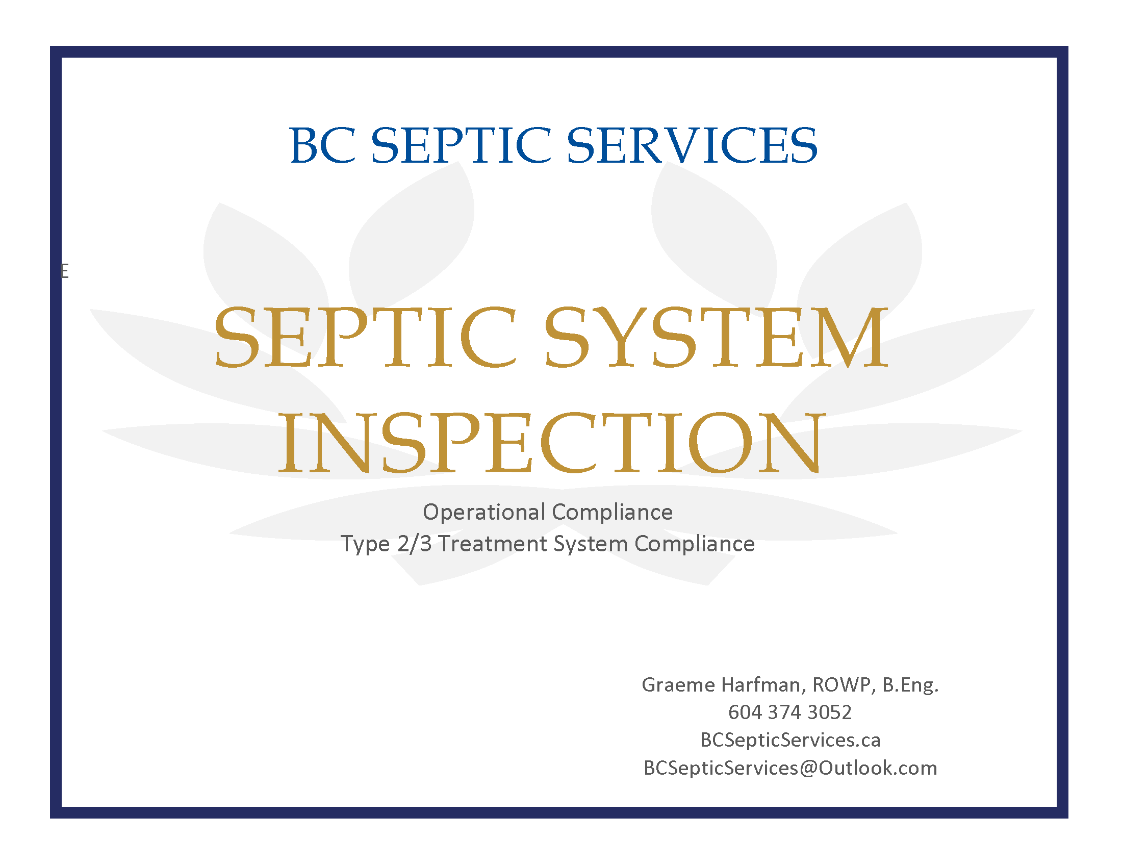 Wastewater system inspection services for operational or Type 2/3 compliance